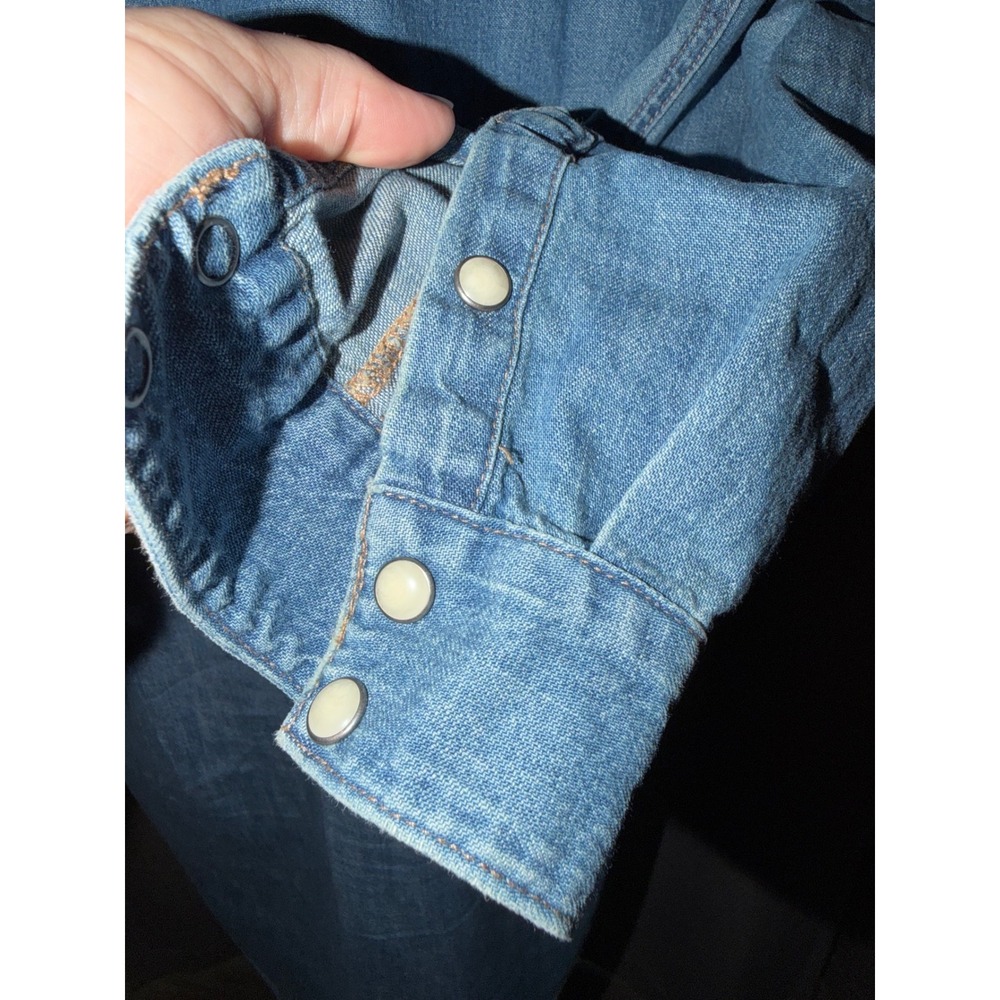Lucky Brand Womens Medium Wash Denim Western Snap Front Shirt Dress Small B7 - Picture 7 of 9